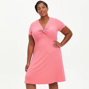 TORRID TWIST FRONT RIBBED SKATER DRESS - CORAL
